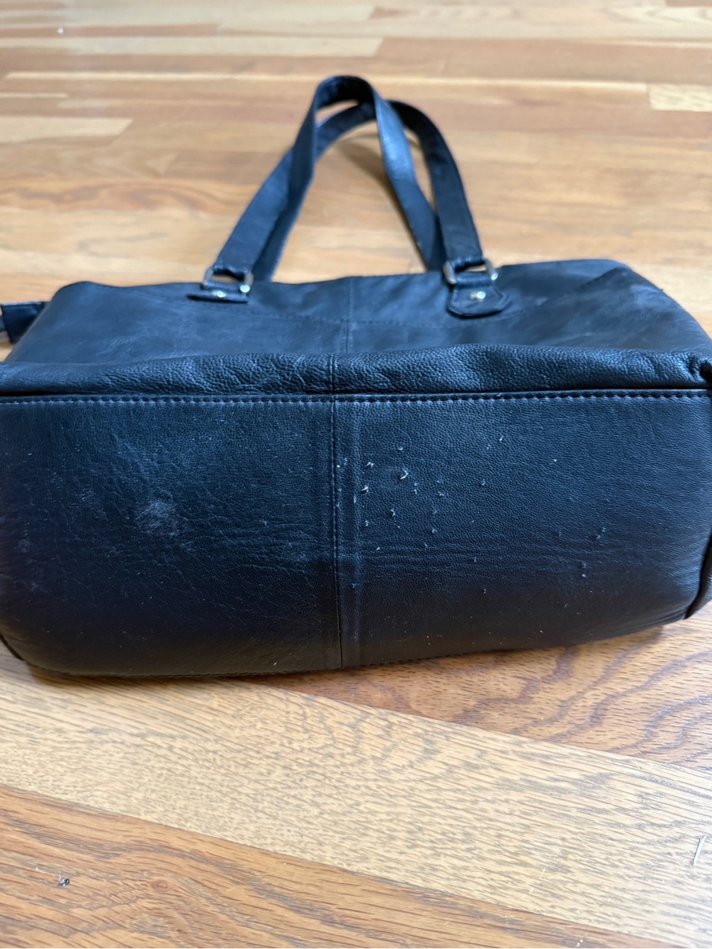 Everyday Black Leather Tote with Front Zip Pocket - Picture 4 of 5